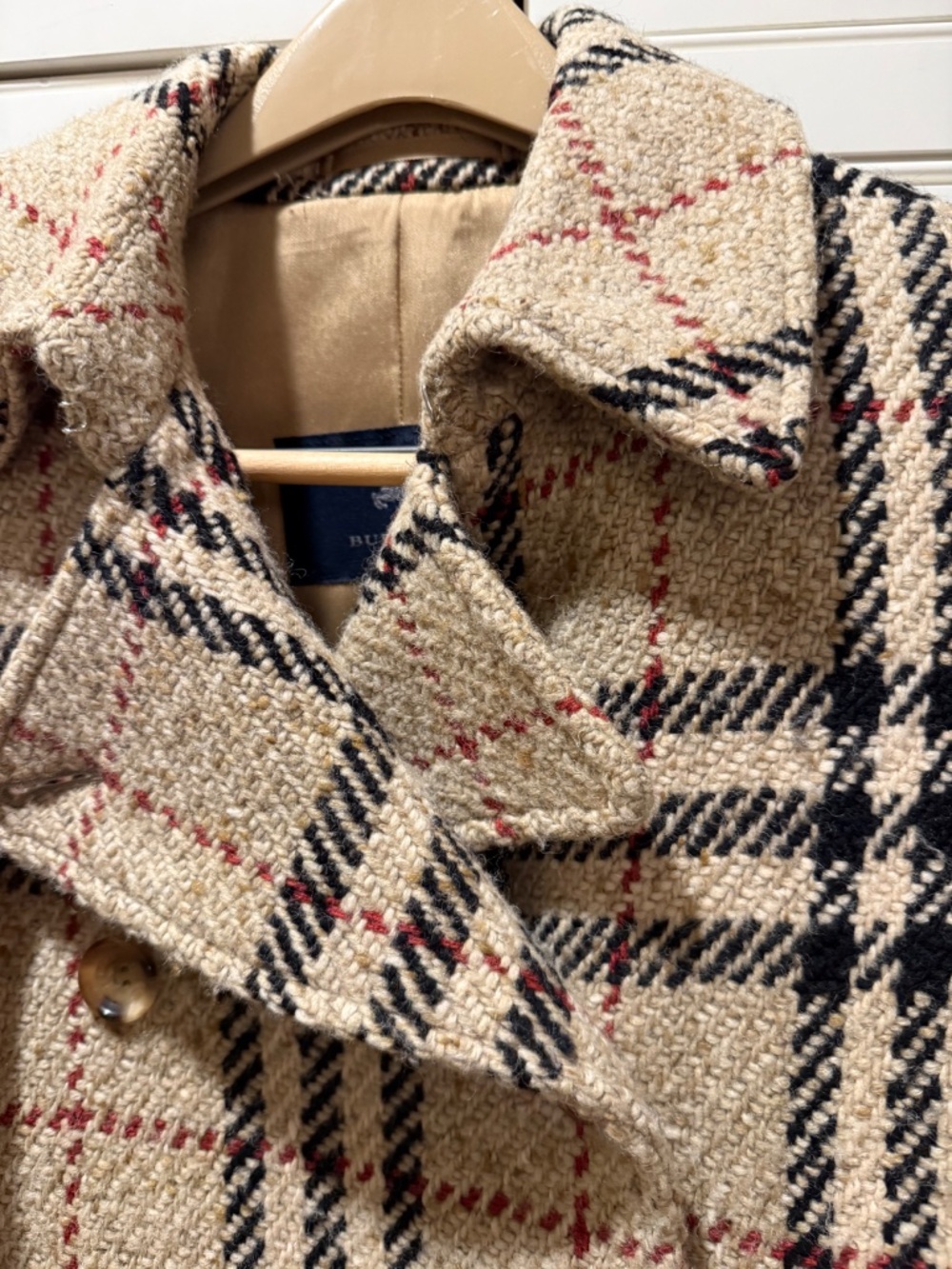 Burberry London Nova Check Wool Bouclé Double Breasted Pea Coat Size 6 Vintage - Picture 8 of 8